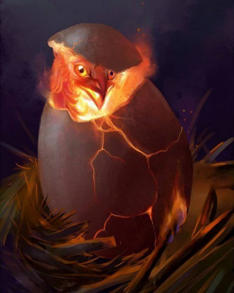 Вылупляющийся Феникс из яйца