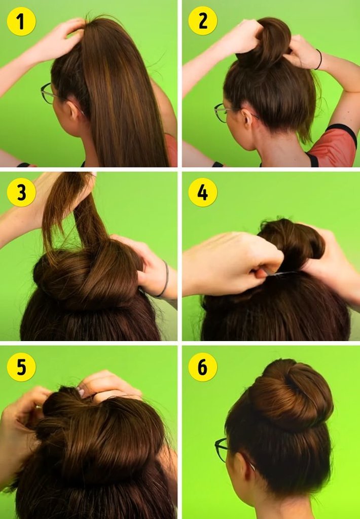 Как сделать аккуратный пучок на голове с помощью резинки на средние волосы