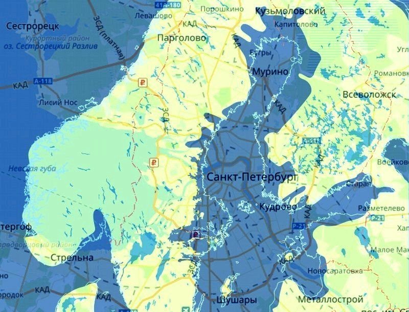 Карта высот над уровнем моря ленинградской области подробная