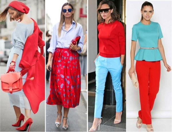 сочетание синего и красного в одежде. сочетание с красным цветом в одежде. сочетание голубого в одежде. сочетание красного и голубого. красный с бирюзовым в одежде.