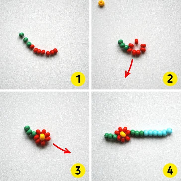 Браслет с цветочками из бисера для начинающих схема