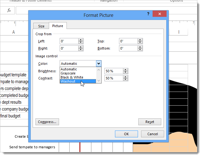 Excel рисунок за текстом