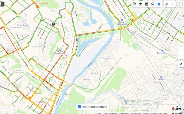 Карта брянска с пробками на дорогах