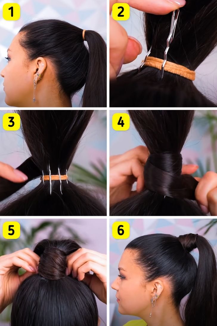 Как обернуть волосы вокруг резинки на хвосте