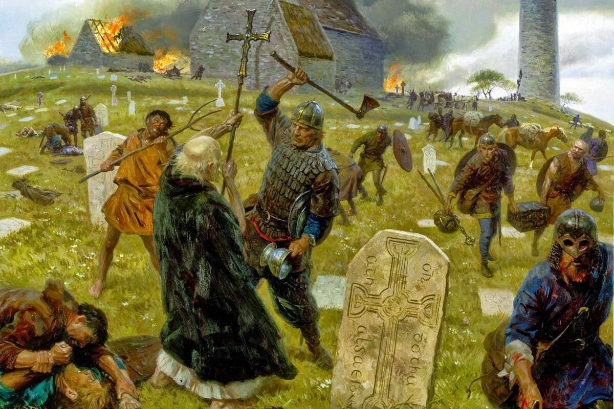 Нападение исторический. Нападение викингов на монастырь Линдисфарн. Монастырь Линдисфарн Викинги. Набег викингов на Линдисфарн. Линдисфарн 793 нападение викингов.